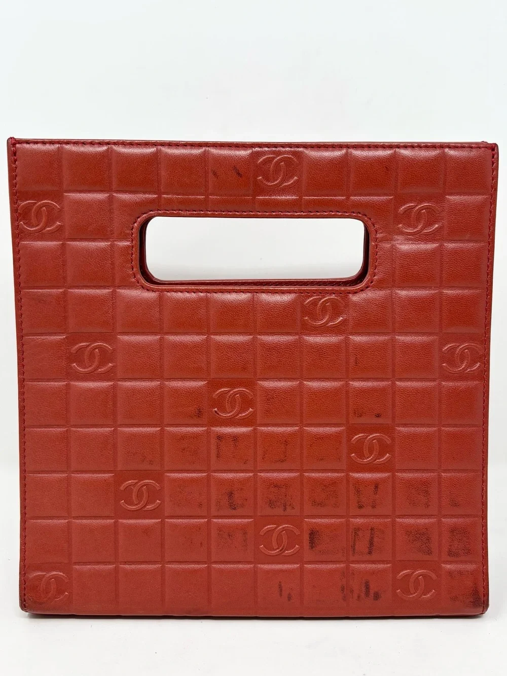 Chanel Chocolate Bar Handle Bag Red Lambskin Vintage 2003–2004 Authentic